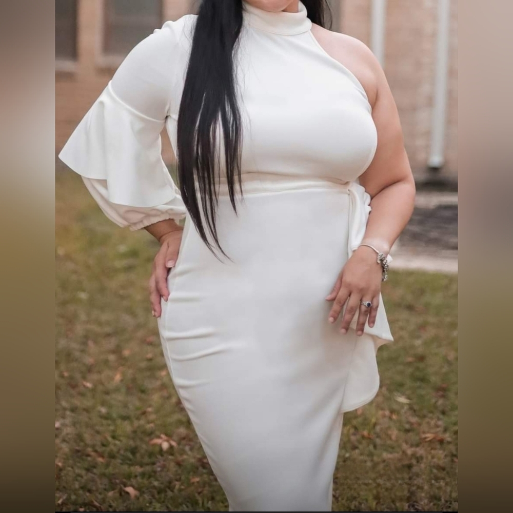 One shoulder white dress